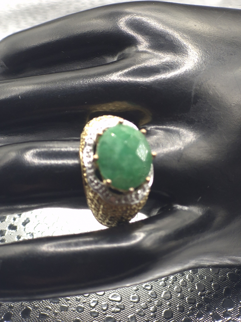 Large Genuine Emerald Ring With Diamonds And Two Tone Colors
